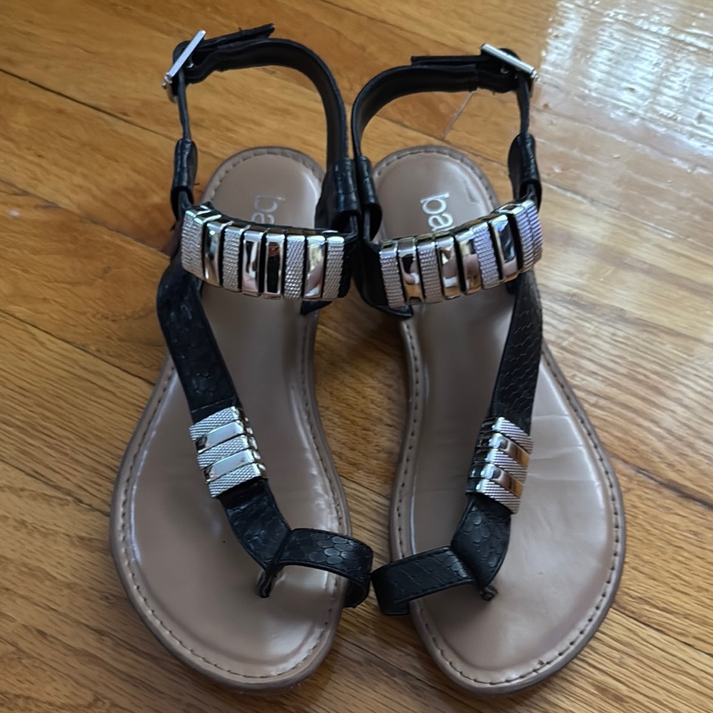 Bar III Black and Silver T-Strap Sandals